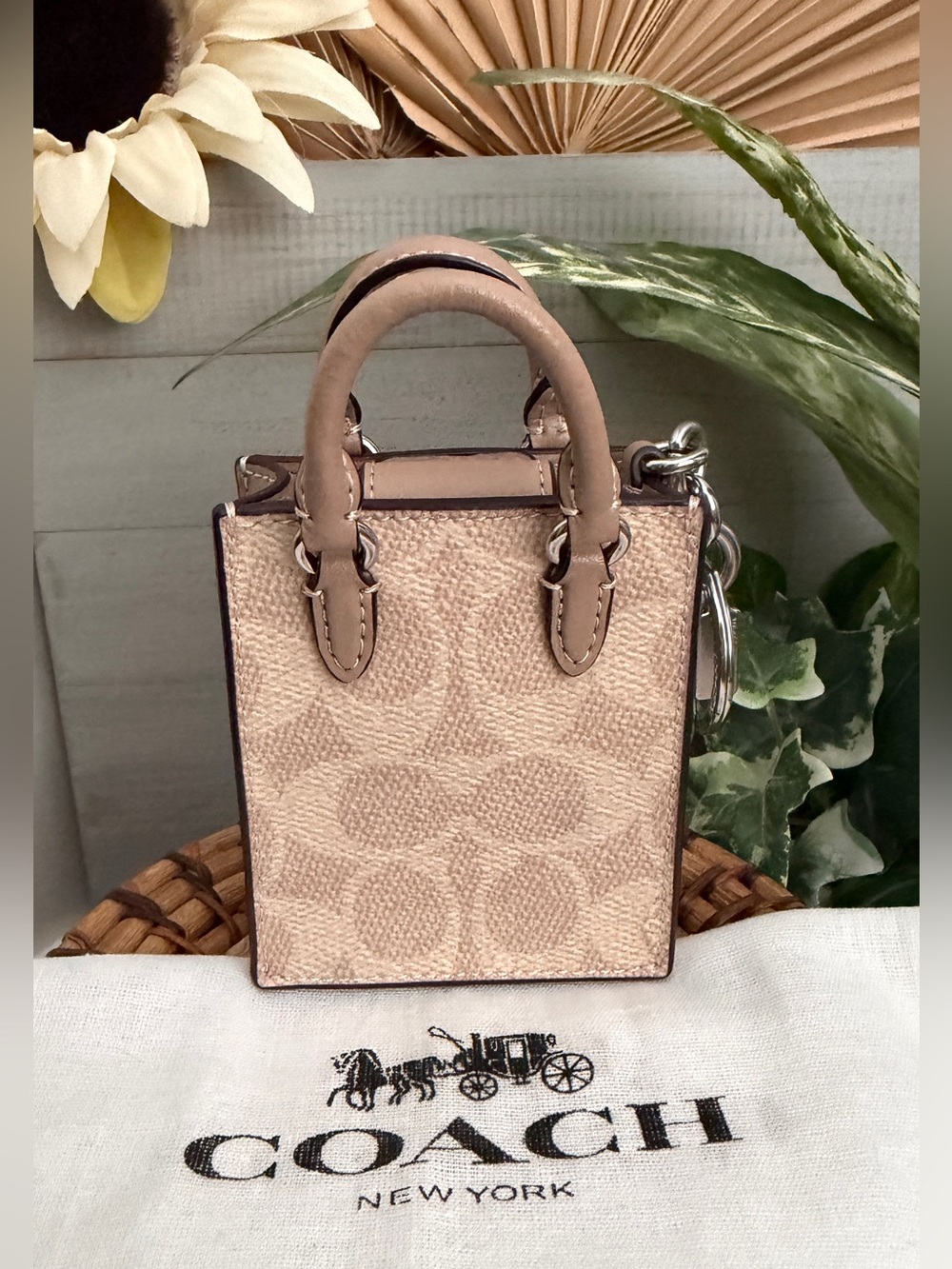Coach North/South Mini Tote Bag Charm in Signature Canvas Tan & Beige F2448 NWOT - Picture 2 of 11